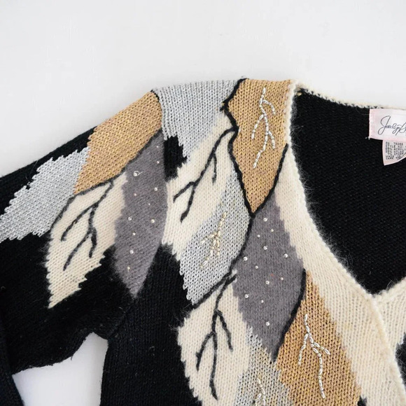 Vintage Joslen Smith  Black with Gold Detail V-Neck Sweater LG - Picture 10 of 12